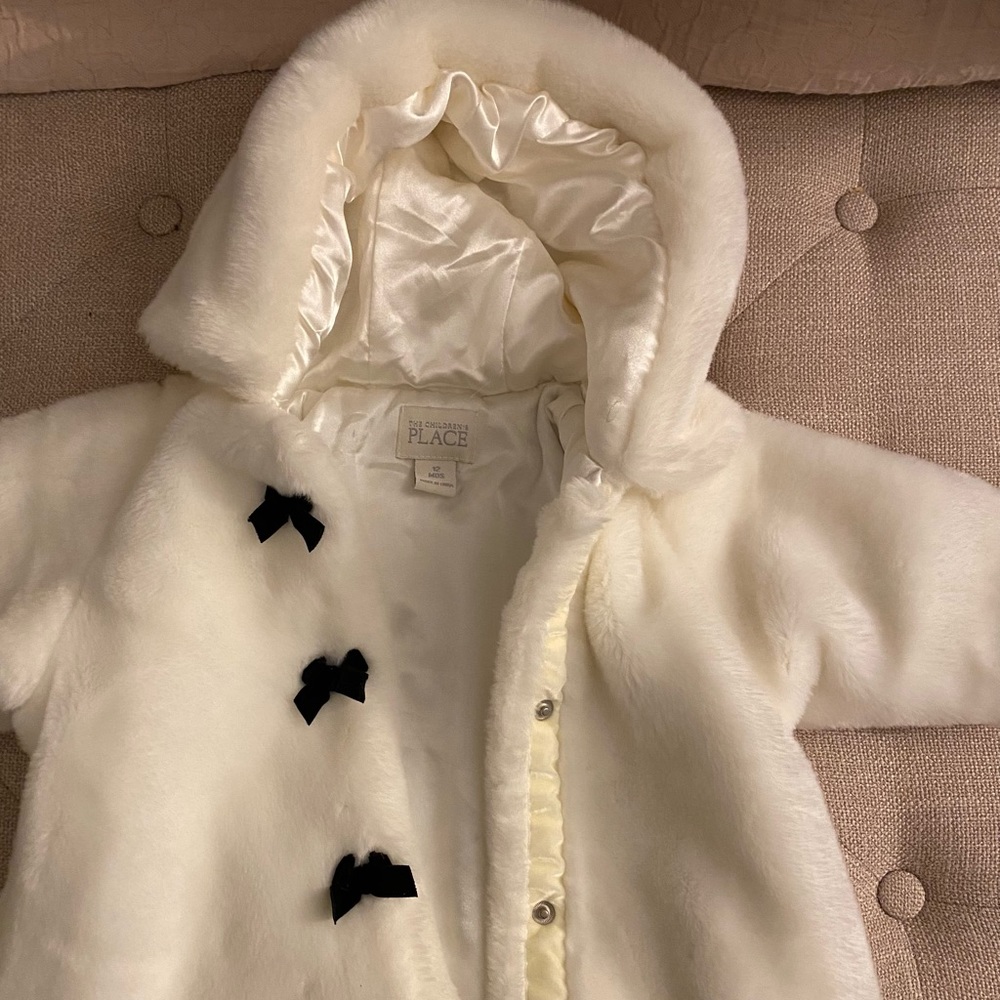 Children’s place white fur coat size 12 months